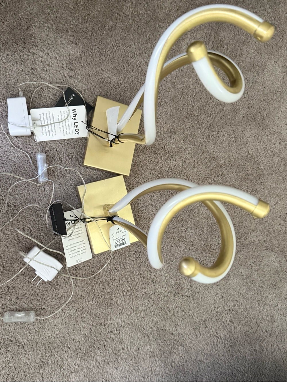 LED Table Lamp Pair in Gold and White - Modern Curved Design